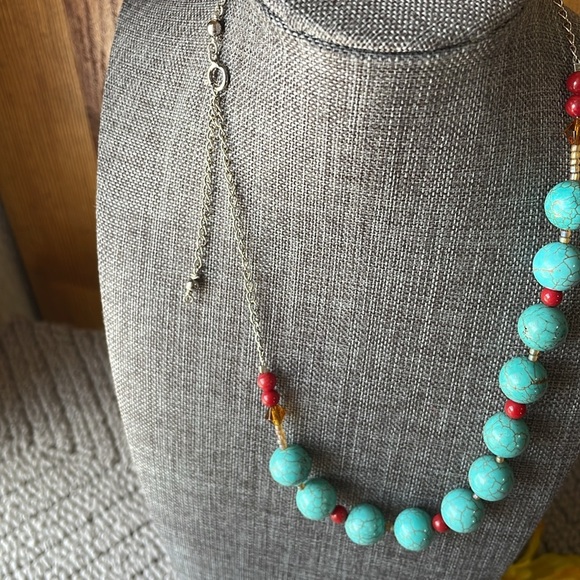 Sterling Silver Turquoise Glass / Coral Necklace - Picture 7 of 8